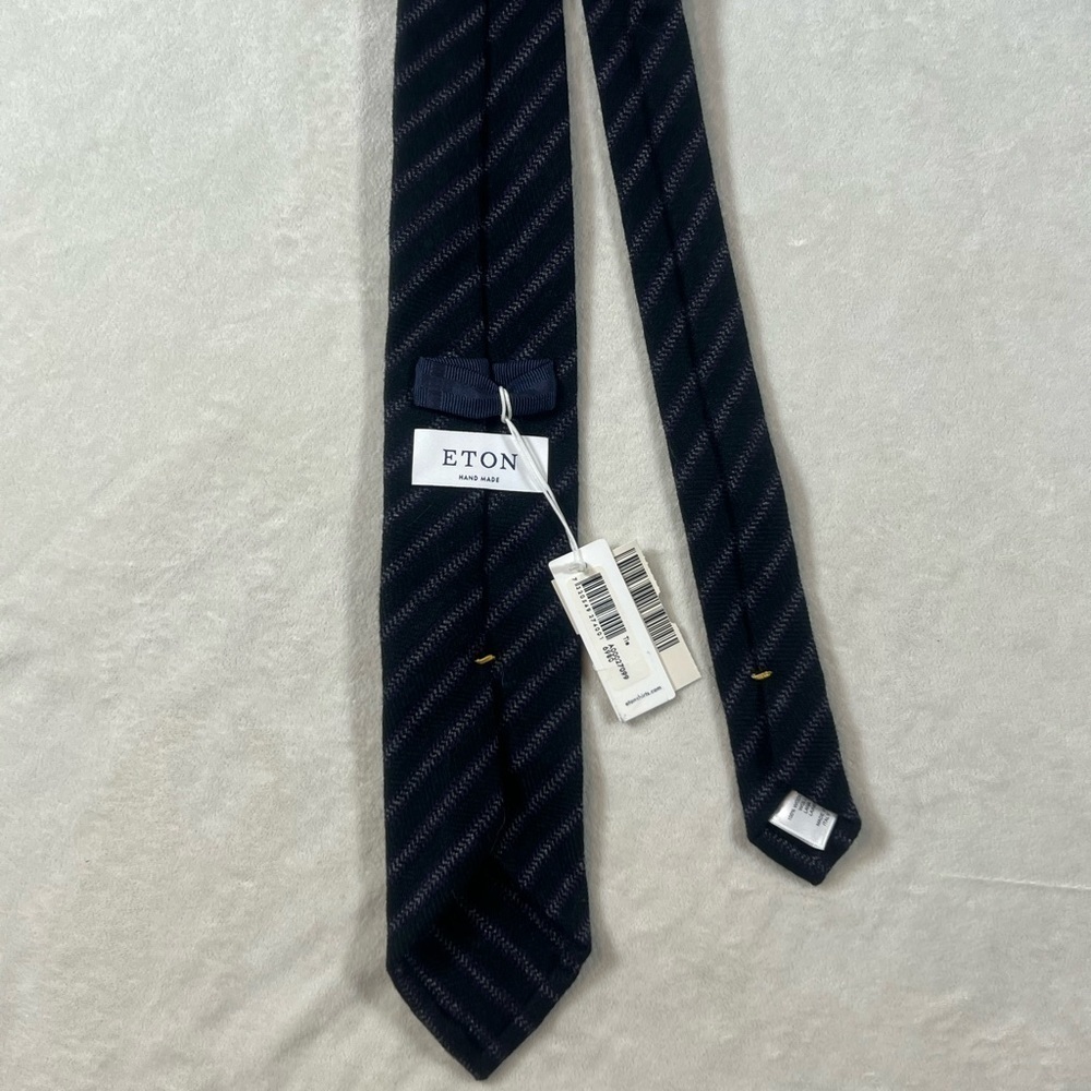 NWT ETON 100% Wool Made in Italy Navy Stripe Slim Classic Tie Lux